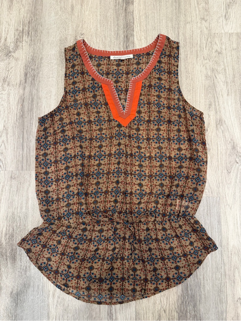Daniel Rainn Medium Boho Geometric Print Semi Sheer Sleeveless Tunic Top